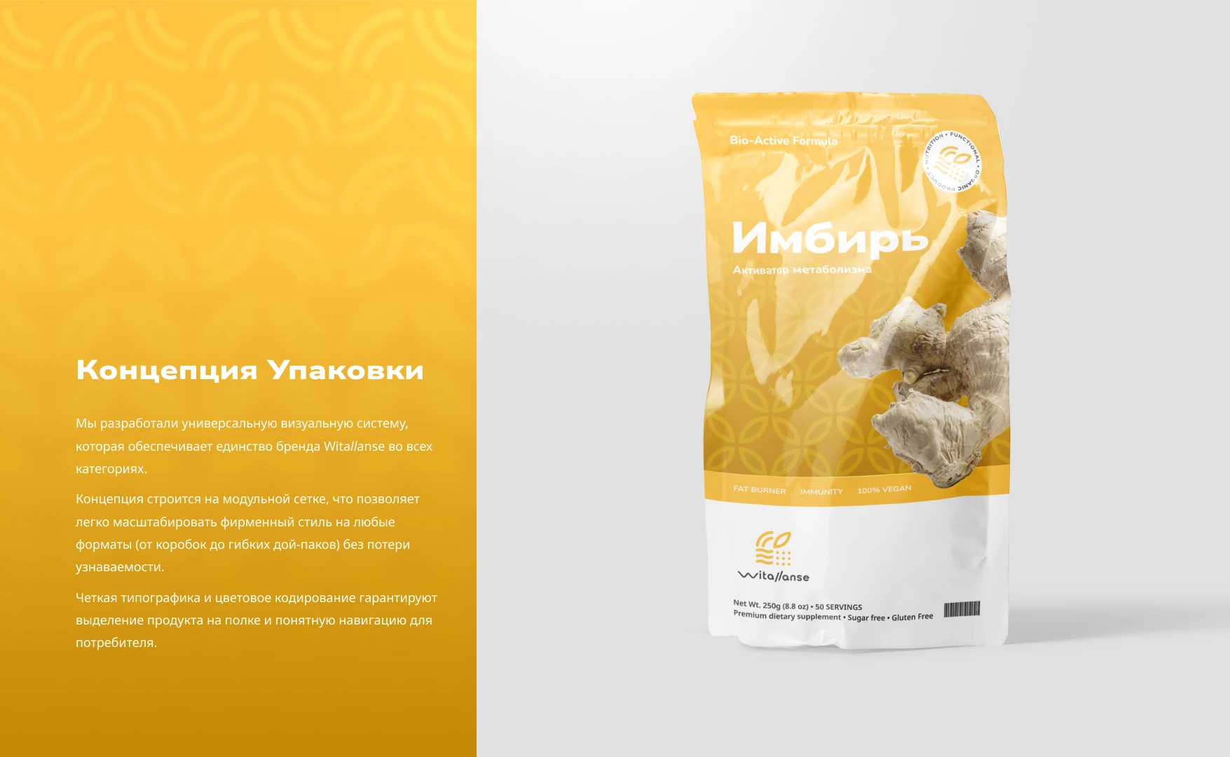 Концепция упаковки имбирного продукта Witallanse